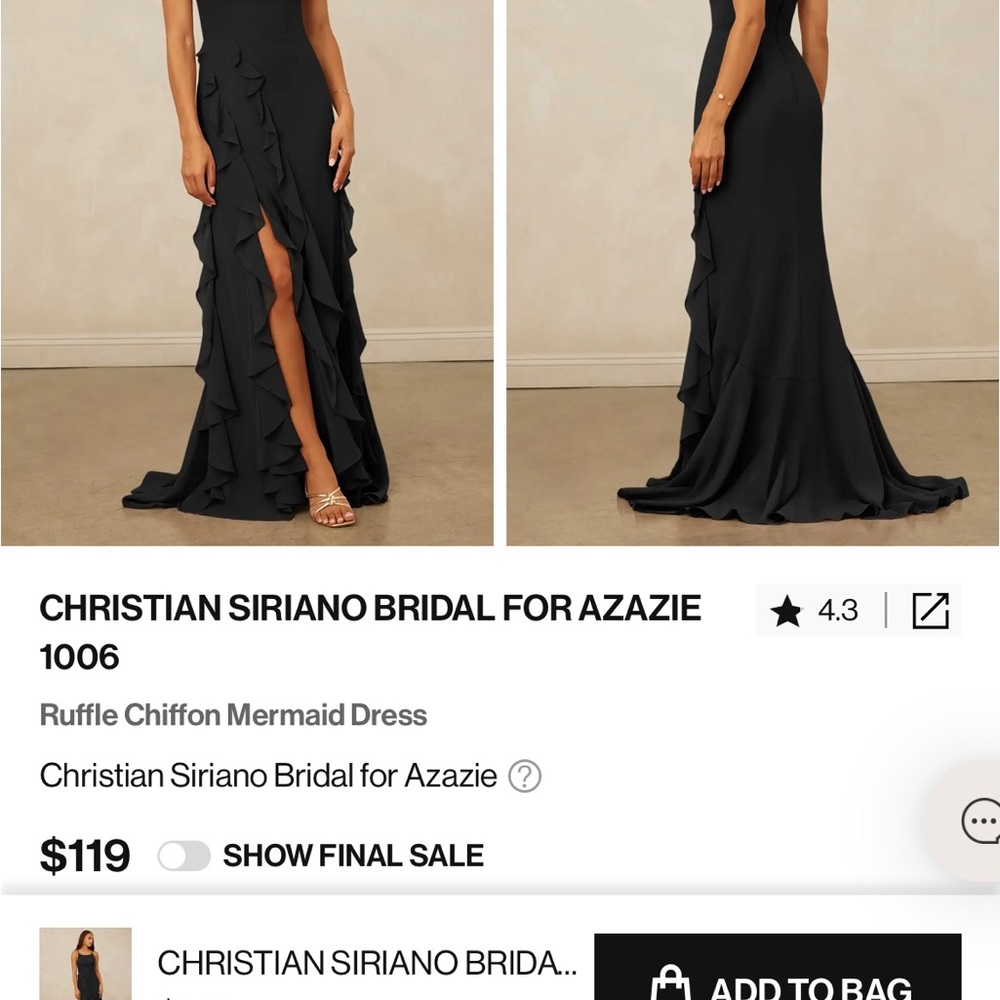 Azazie Black Ruffle Chiffon Mermaid Dress